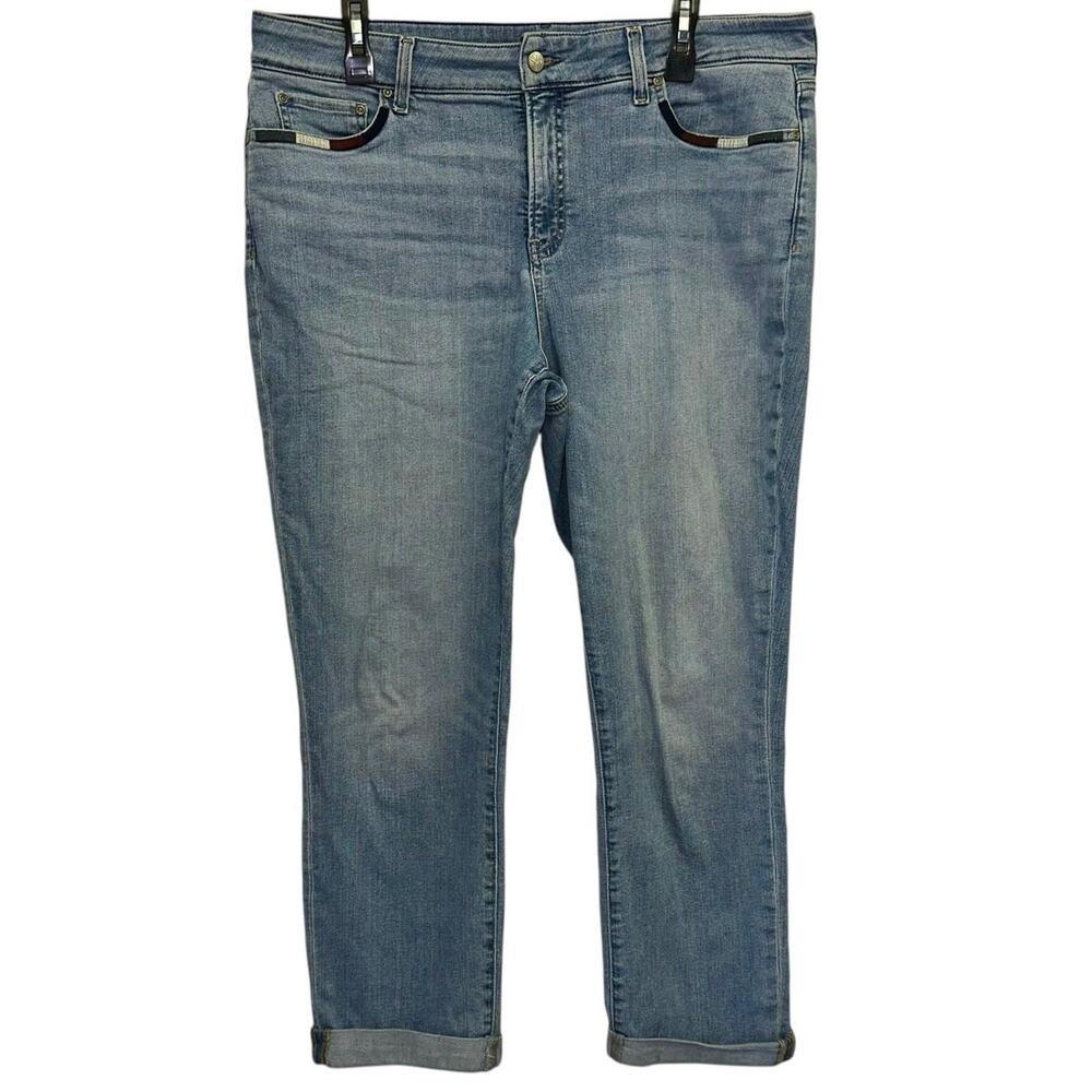 NYDJ‎ Boyfriend Jeans Cropped Patriotic Stripe Pocket Size 14